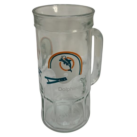 Miami Dolphins Football Beer Mug Stein Clear Glass Fisher Nuts 7" Tall Vintage - Picture 1 of 7